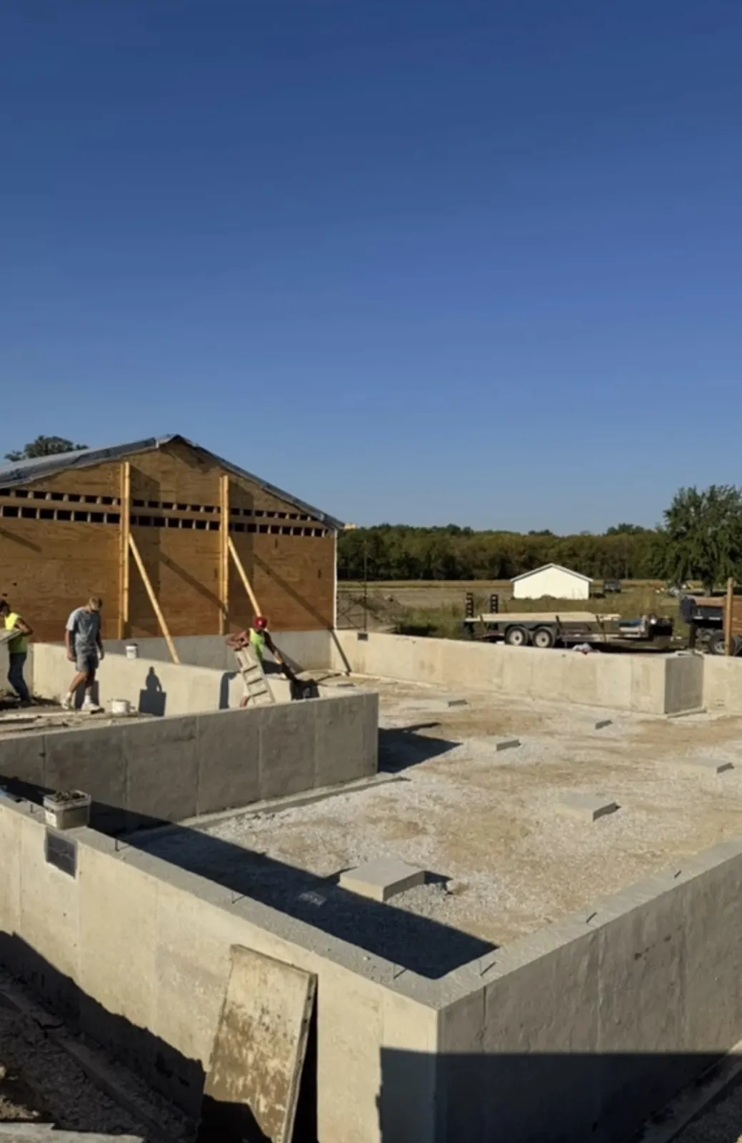 Concrete foundation and framing for a new building